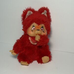 Vintage Sekiguchi Nyamy Red Cat Plush 7" Monchhichi Thumb Sucking Taiwan Rare